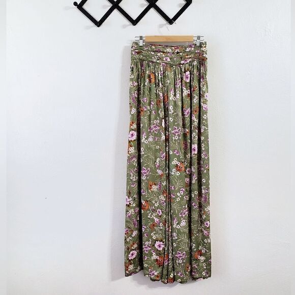 Anthropologie Wide-Leg Floral Pants In Olive Green Size 6 Tall NWT - Picture 10 of 11